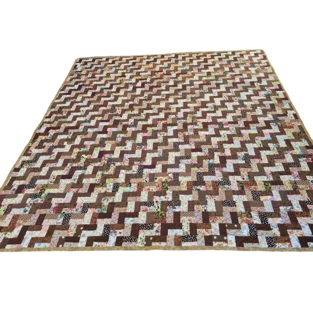 Quilted Patchwork Blanket Comforter HomeMade "Dream Big" Brown-Tan 97.5' x 85.5'